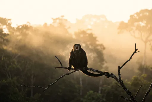 Howler Monkey Screaming on Branch at Sunrise