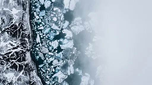 Aerial Glacial Lagoon Fading Into Fog