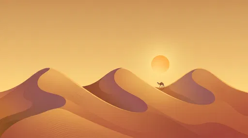 Minimalist Desert Dunes and Camel at Sunset