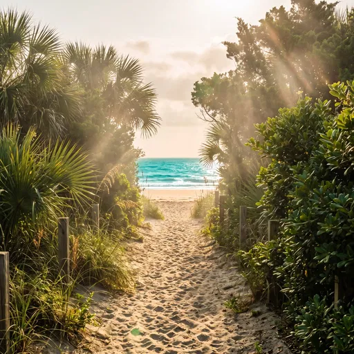 Sunlit Sandy Path to Turquoise Beach