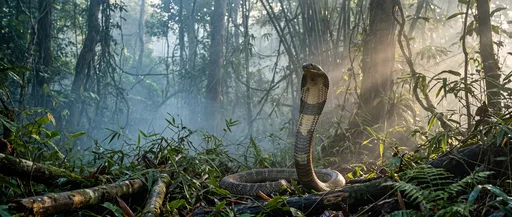 King Cobra in Misty Morning Rainforest