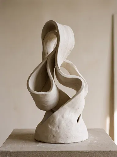 Abstract Twisting Unglazed Clay Sculpture