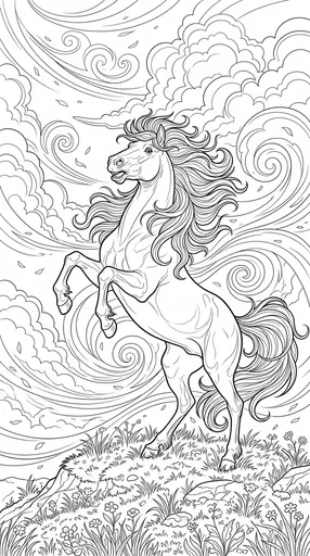 Rearing Horse on Hilltop Coloring Page