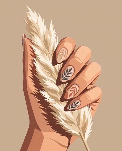 Hand With Botanical Nail Art Holding Pampas