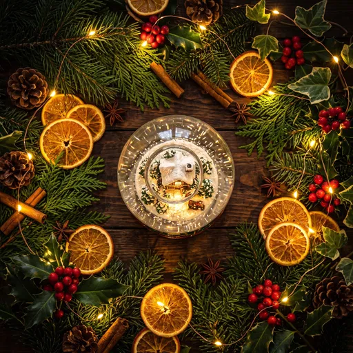Festive Snow Globe Holiday Flat Lay