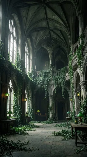 Gothic Hall Overgrown with Emerald Ivy