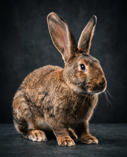 Studio Portrait of Brown Flemish Giant Rabbit