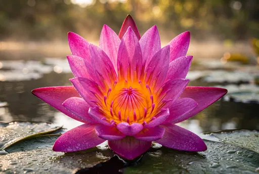 Vibrant Pink Water Lily at Sunrise