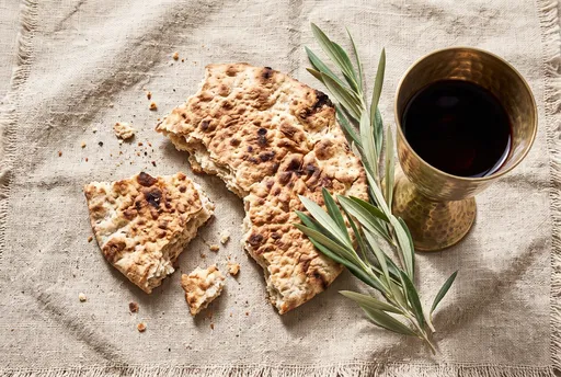 Communion Bread and Wine on Linen