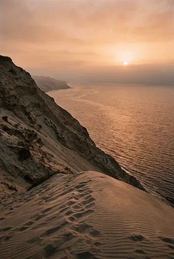 Coastal Sand Bluff at Hazy Sunset