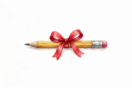 Watercolor Yellow Pencil With Red Bow