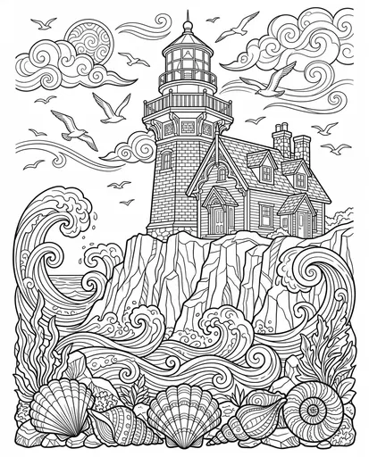 Victorian Lighthouse Coastal Coloring Page Illustration