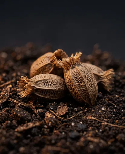 Macro Leaf Insect Eggs on Dark Soil