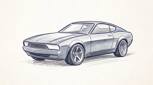 Blue Fastback Car Pencil Sketch