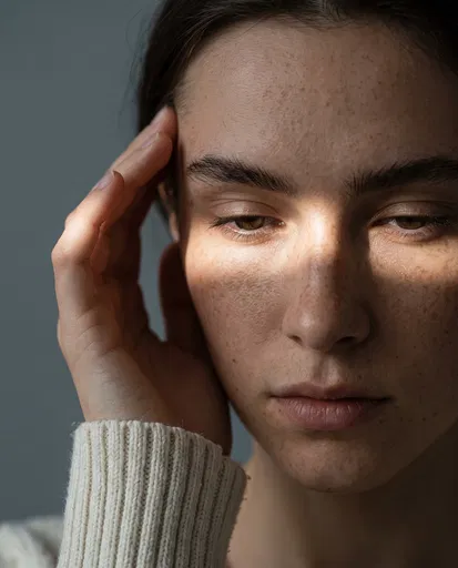 Close-Up Portrait of Freckled Woman