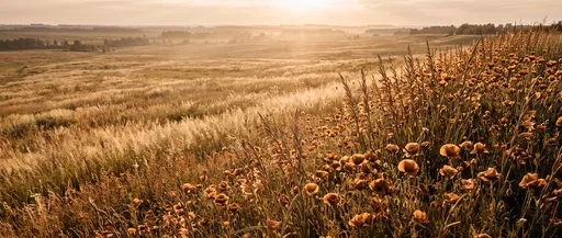 Golden Sunset Meadow With Amber Poppies