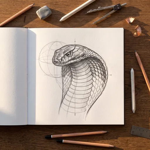 Pencil Sketch of Cobra in Sketchbook
