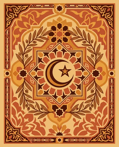 Warm Geometric Islamic Crescent Illustration