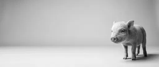 Monochrome Studio Portrait of Tiny Piglet