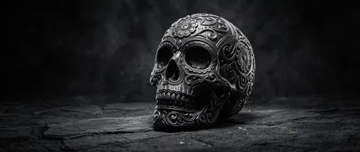 Carved Black Sugar Skull on Slate