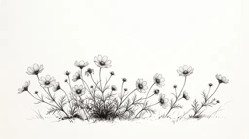 Minimalist Monochrome Cosmos Flowers Sketch