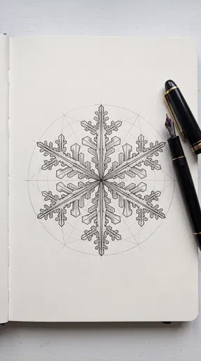 Fountain Pen Snowflake Drawing in Sketchbook