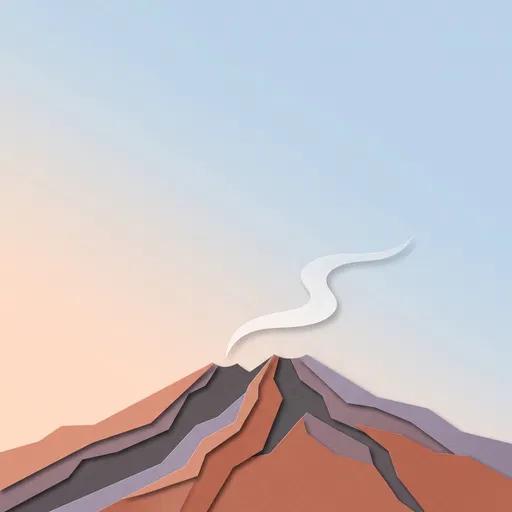 Minimalist Paper Cut Volcano Illustration