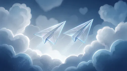 Translucent Paper Airplanes in Heart Clouds
