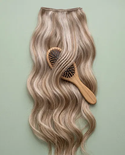 Blonde Wavy Hair Extensions With Wooden Brush