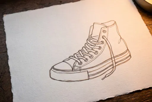 High-Top Sneaker Line Drawing on Paper
