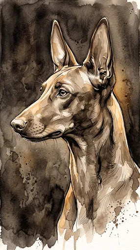 Sepia Watercolor Pharaoh Hound Portrait