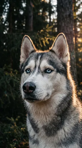 Siberian Husky Portrait in Golden Hour Forest