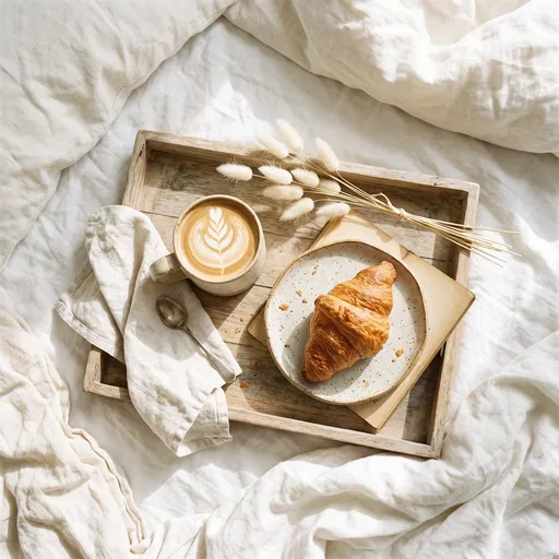 Morning Breakfast Tray with Latte and Croissant
