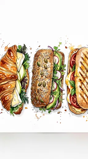 Watercolor Gourmet Sandwiches Illustration