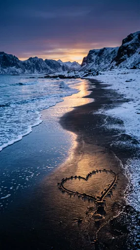 Heart Drawn on Snowy Nordic Beach