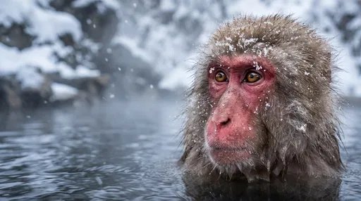 Japanese Macaque in Steaming Winter Hot Spring