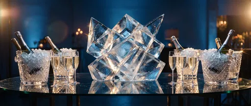 Geometric Ice Sculpture and Champagne Table