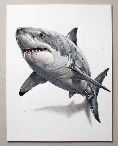 Detailed Colored Pencil Great White Shark Drawing