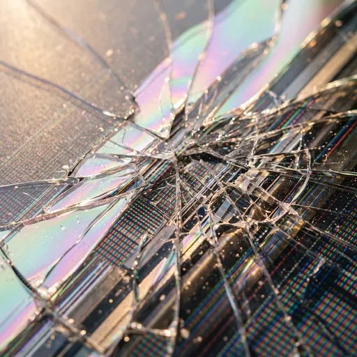 Macro Close-Up of Shattered Television Screen