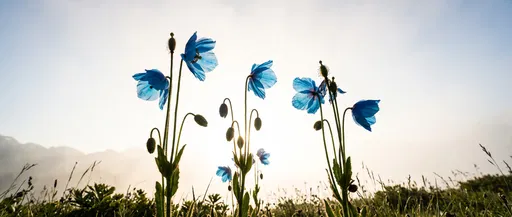 Backlit Himalayan Blue Poppies Against Sky