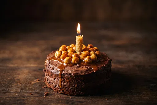 Rustic Chocolate Cake with Lit Candle