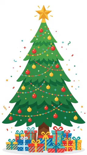Flat Vector Christmas Tree with Gifts