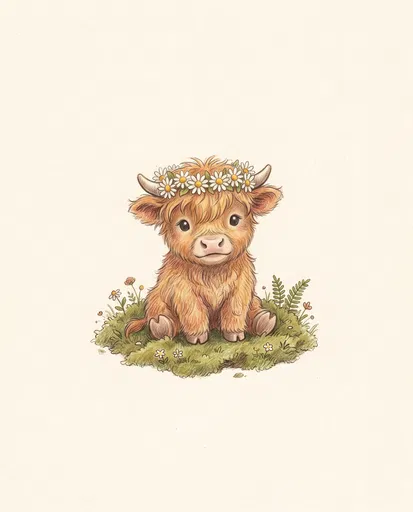 Cute Highland Calf With Daisy Crown