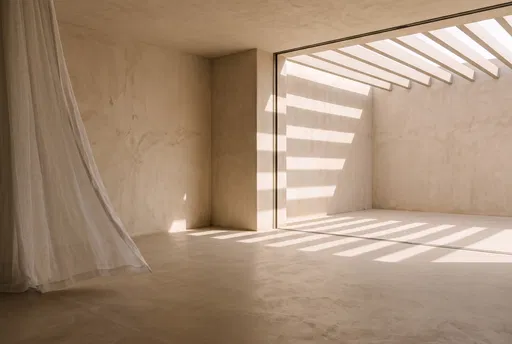 Minimalist Beige Architectural Room With Pergola Shadows