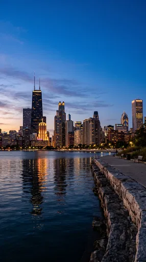 Chicago Skyline and Lakefront at Dusk