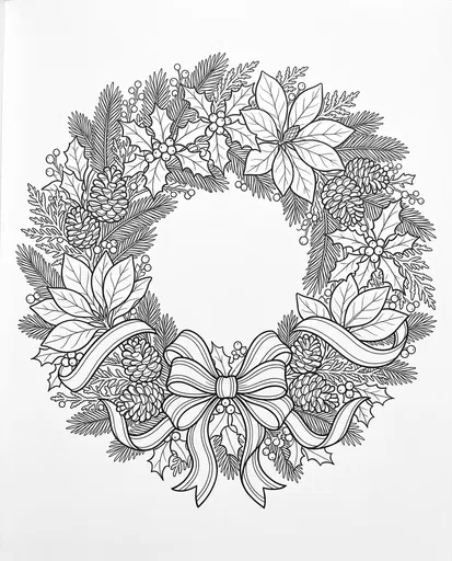 Christmas Wreath Line Art Coloring Page