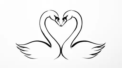 Minimalist Black Ink Swans Forming Heart