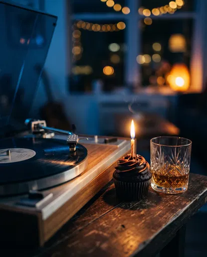 Birthday Cupcake with Whiskey and Turntable