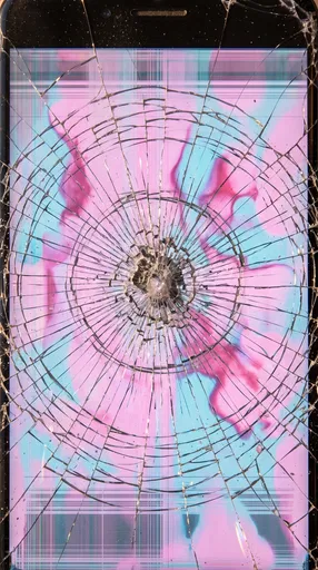 Shattered Smartphone Screen With Pastel Bleed