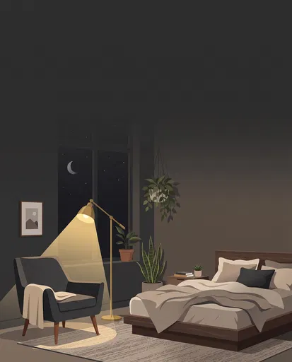 Cozy Bedroom Corner Night Illustration